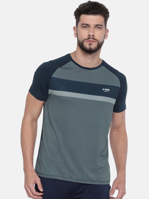 

U.S. Polo Assn. Men Grey & Navy Colourblocked Round Neck T-shirt