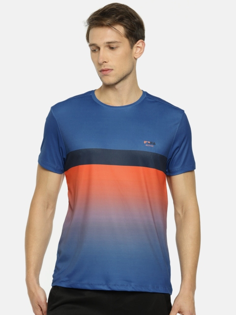 

U.S. Polo Assn. Men Blue Colourblocked Round Neck T-shirt