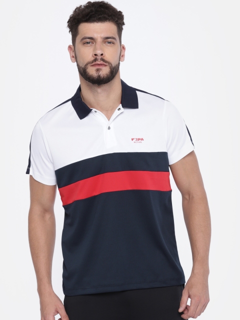 

U.S. Polo Assn. Men Navy & White Colourblocked Polo Collar T-shirt, Navy blue
