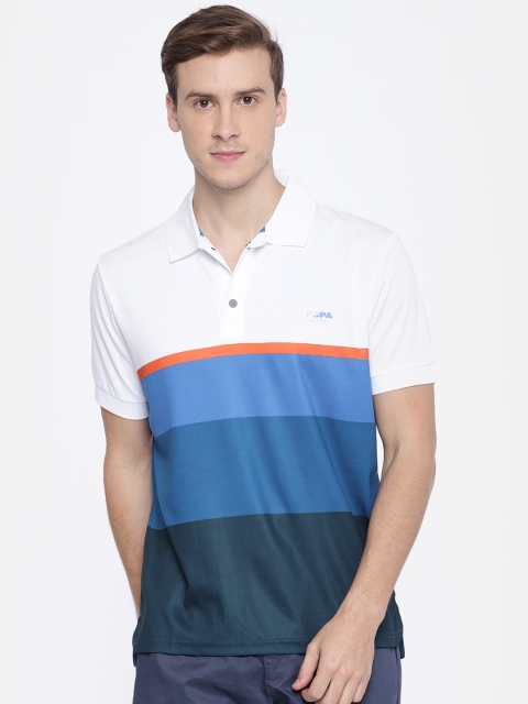 

U.S. Polo Assn. Men White & Blue Colourblocked Polo Collar T-shirt