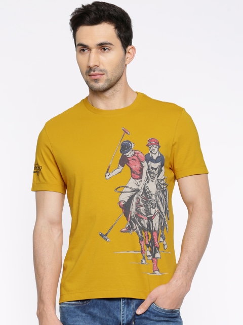 

U.S. Polo Assn. Denim Co. Men Mustard Yellow Printed Round Neck T-shirt