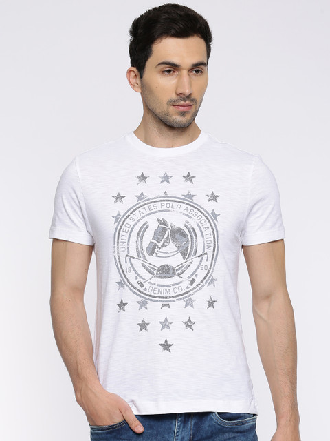 

U.S. Polo Assn. Denim Co. Men White Printed Round Neck T-shirt