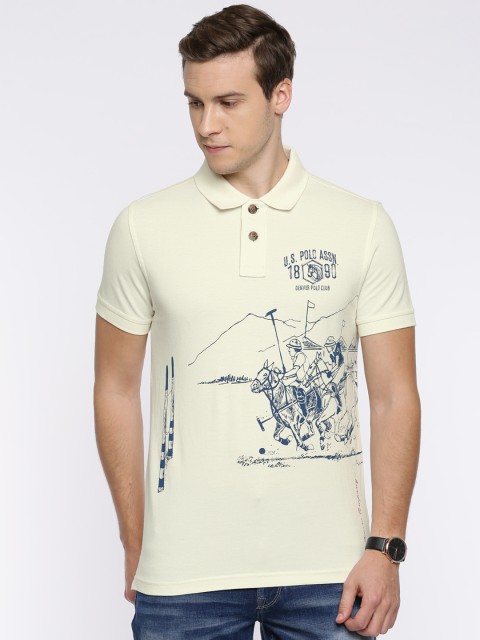 

U.S. Polo Assn. Denim Co. Men Off-White Printed Polo T-Shirt