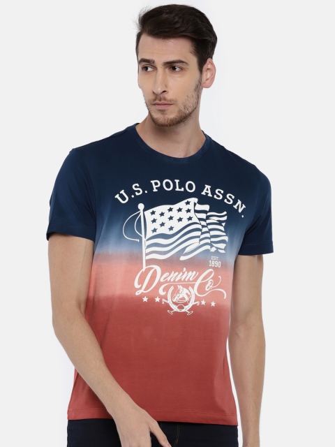 

U.S. Polo Assn. Denim Co. Men Blue & Red Dyed Round Neck T-shirt