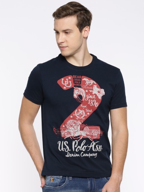 

U.S. Polo Assn. Denim Co. Men Navy Blue Printed Round Neck T-shirt
