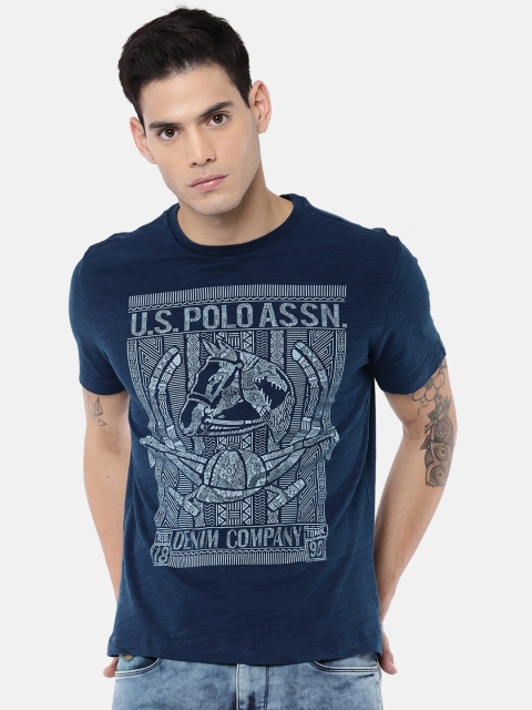 

U.S. Polo Assn. Denim Co. Men Navy Blue Printed Round Neck T-shirt