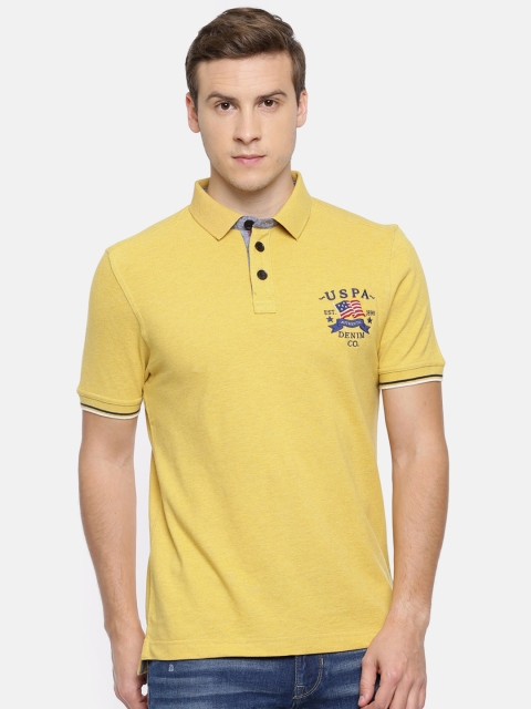 

U.S. Polo Assn. Denim Co. Men Mustard Yellow Solid Polo T-Shirt