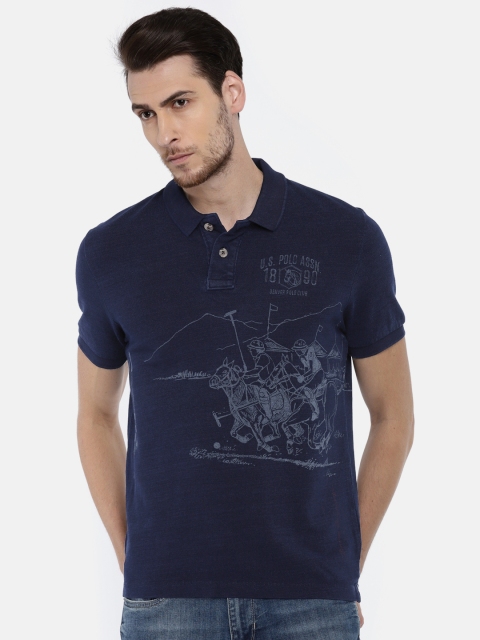 

U.S. Polo Assn. Denim Co. Men Blue Printed Polo Collar T-shirt