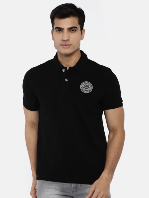 

U.S. Polo Assn. Denim Co. Men Black Solid Polo Neck Pure Cotton T-shirt