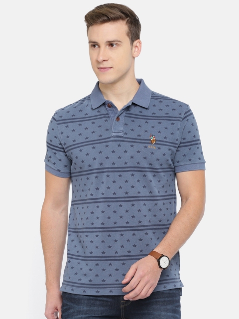 

U.S. Polo Assn. Denim Co. Men Blue Printed Polo Collar T-shirt