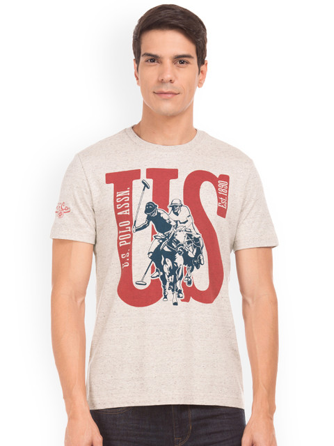 

U.S. Polo Assn. Denim Co. Men Beige Printed Round Neck T-shirt