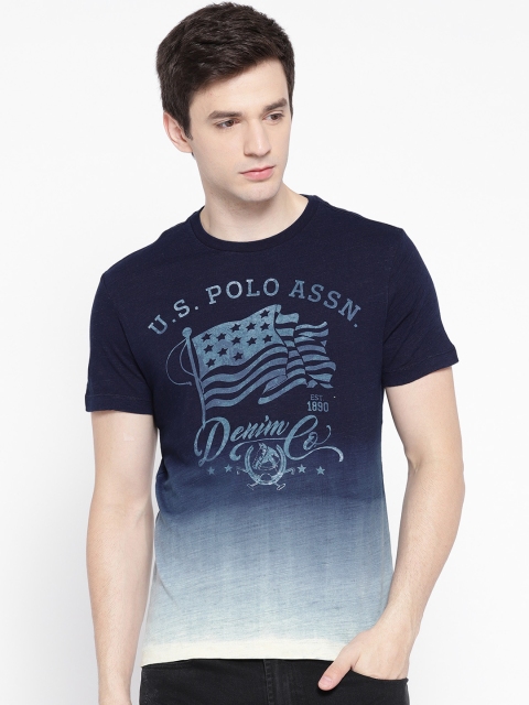 

U.S. Polo Assn. Denim Co. Men Navy Blue Printed Round Neck Pure Cotton T-shirt