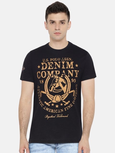 

U.S. Polo Assn. Denim Co. Men Black Printed Round Neck Pure Cotton T-shirt