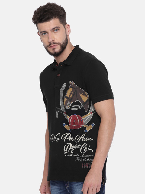 

U.S. Polo Assn. Denim Co. Men Black Printed Polo T-shirt