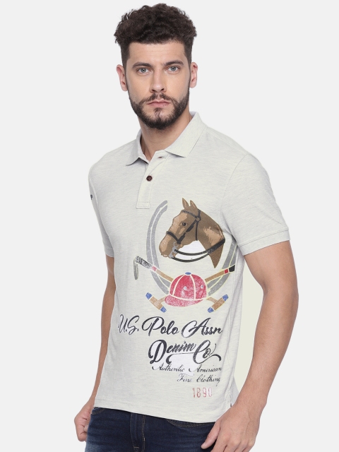 

U.S. Polo Assn. Denim Co. Men Grey Melange Printed Polo T-shirt