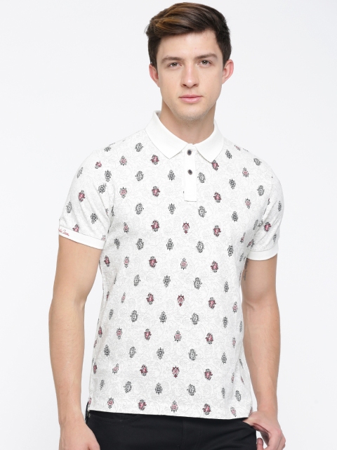 

U.S. Polo Assn. Denim Co. Men Off-White Printed Polo Collar Pure Cotton T-shirt
