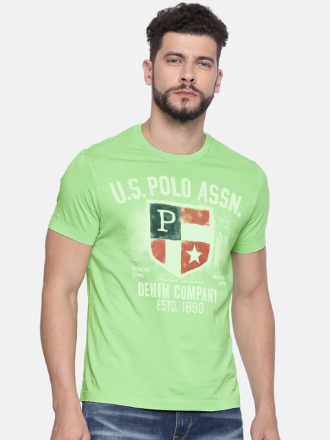 

U.S. Polo Assn. Denim Co. Men Green Printed Round Neck T-shirt