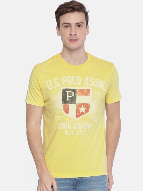

U.S. Polo Assn. Denim Co. Men Yellow Printed Round Neck T-shirt