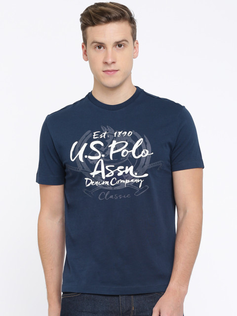 

U.S. Polo Assn. Denim Co. Men Navy Printed Round Neck T-shirt, Navy blue