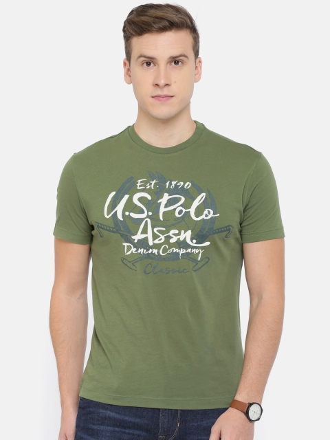 

U.S. Polo Assn. Denim Co. Men Olive Green Printed Round Neck T-shirt
