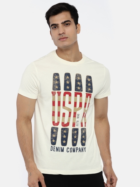 

U.S. Polo Assn. Denim Co. Men Cream-Coloured Printed Round Neck T-shirt