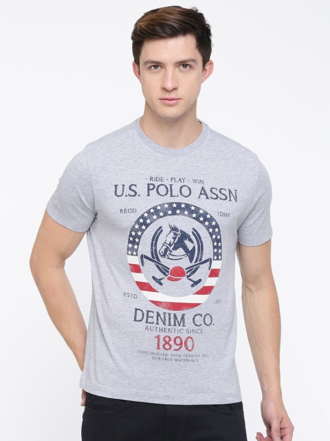 

U.S. Polo Assn. Denim Co. Men Grey Printed Round Neck T-shirt