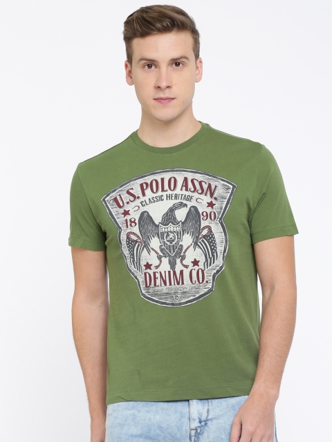 

U.S. Polo Assn. Denim Co. Men Green Printed Round Neck T-shirt