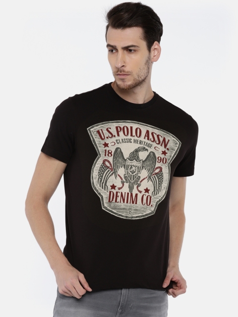 

U.S. Polo Assn. Denim Co. Men Black Solid Round Neck T-shirt