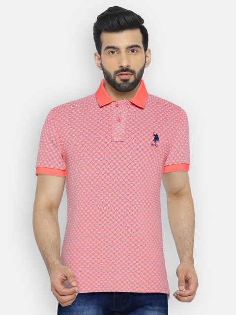 

U.S. Polo Assn. Men Pink Printed Polo Collar T-shirt