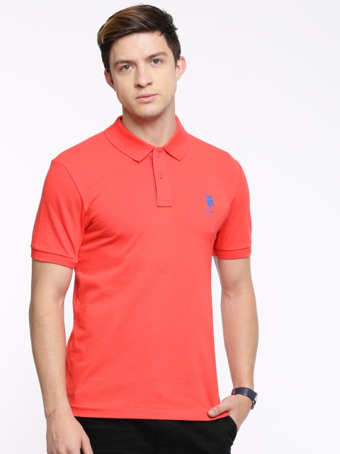 

U.S. Polo Assn. Men Coral Red Solid Polo Collar T-shirt