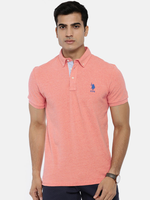 

U.S. Polo Assn. Men Pink Solid Polo Collar T-shirt