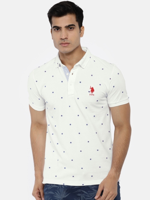 

U.S. Polo Assn. Men White Self Design Polo Collar T-shirt
