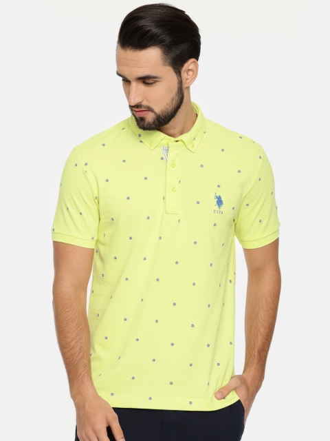 

U.S. Polo Assn. Men Yellow Self Design Polo T-shirt