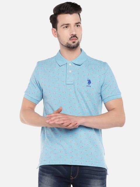 

U.S. Polo Assn. Men Blue Printed Polo Collar T-shirt