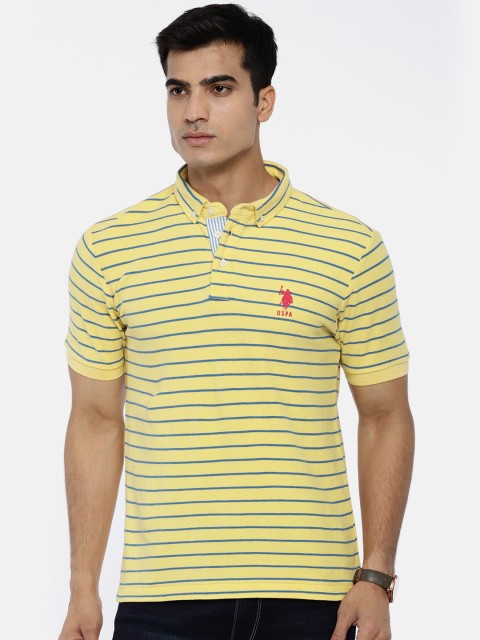 

U.S. Polo Assn. Men Yellow & Blue Striped Polo Collar T-shirt