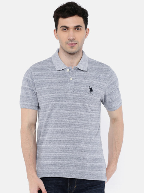 

U.S. Polo Assn. Men Blue Solid Polo Collar Pure Cotton T-shirt