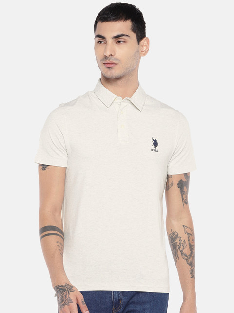 

U.S. Polo Assn. Men Grey Solid Polo Collar Pure Cotton T-shirt