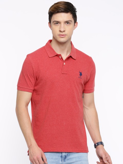 

U.S. Polo Assn. Men Red Solid Polo Collar T-shirt