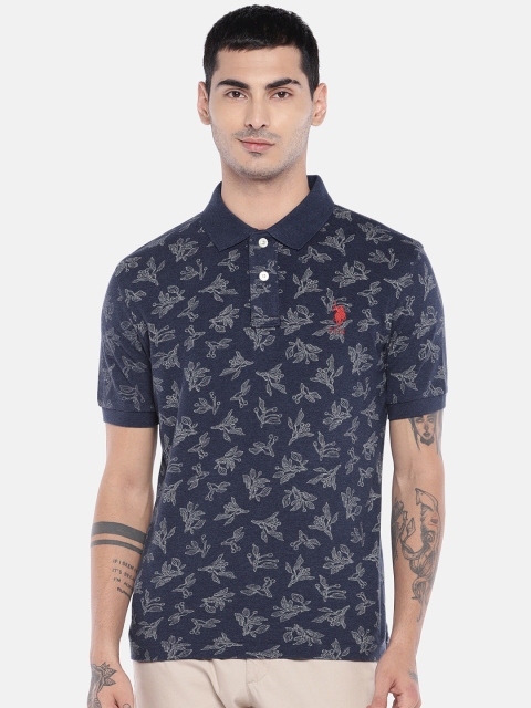 

U.S. Polo Assn. Men Navy Blue Printed Polo Collar T-shirt
