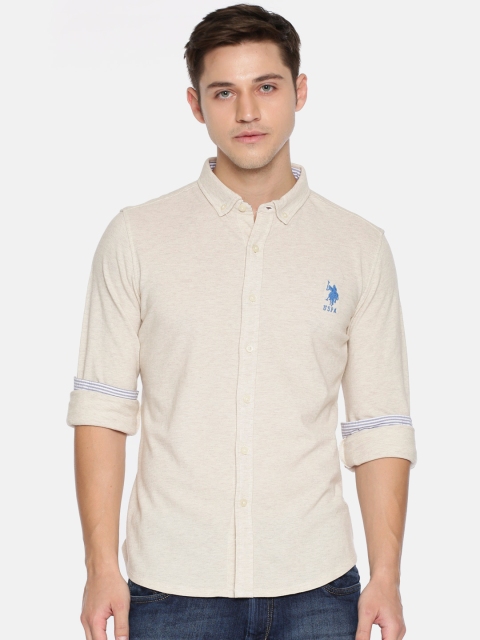 

U.S. Polo Assn. Men Off-White Regular Fit Solid Casual Shirt