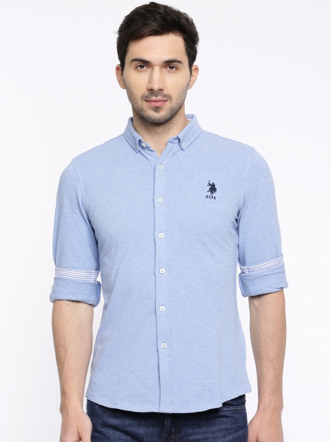 

U.S. Polo Assn. Men Blue Regular Fit Solid Casual Shirt