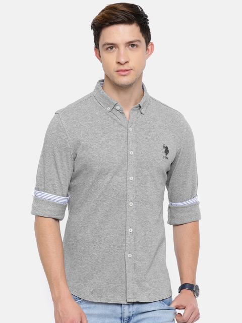 

U.S. Polo Assn. Men Grey Regular Fit Solid Casual Shirt