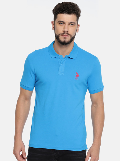 

U.S. Polo Assn. Men Blue Solid Polo Collar T-shirt