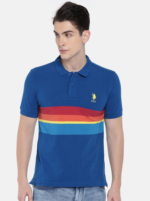 

U.S. Polo Assn. Men Blue & Red Striped Polo Collar T-shirt