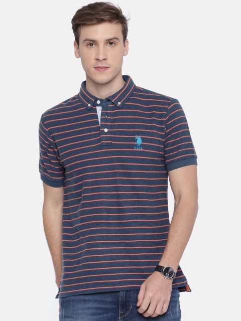 

U.S. Polo Assn. Men Navy Blue Striped Polo Collar T-shirt