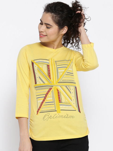 

OPt Women Yellow Printed Top