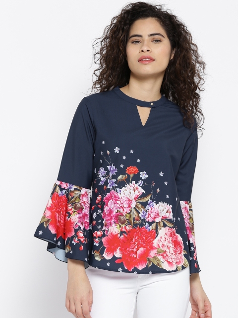 

OPt Women Navy & Pink Floral Print Top, Navy blue