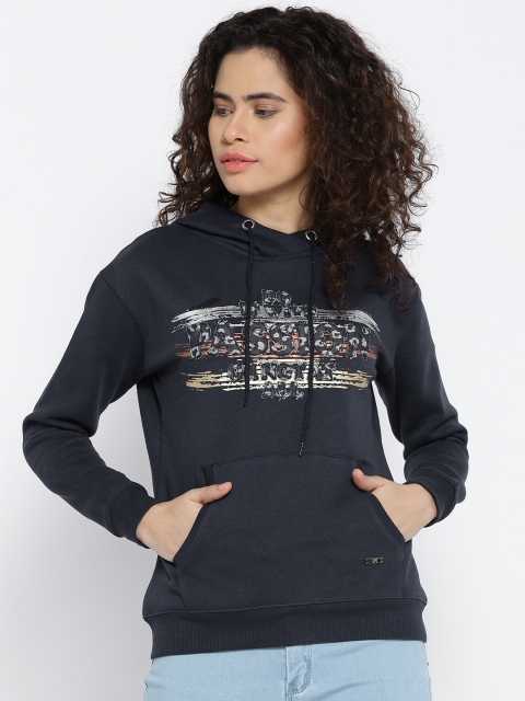 

OPt Women Navy Solid Hooded Sweatshirt, Navy blue