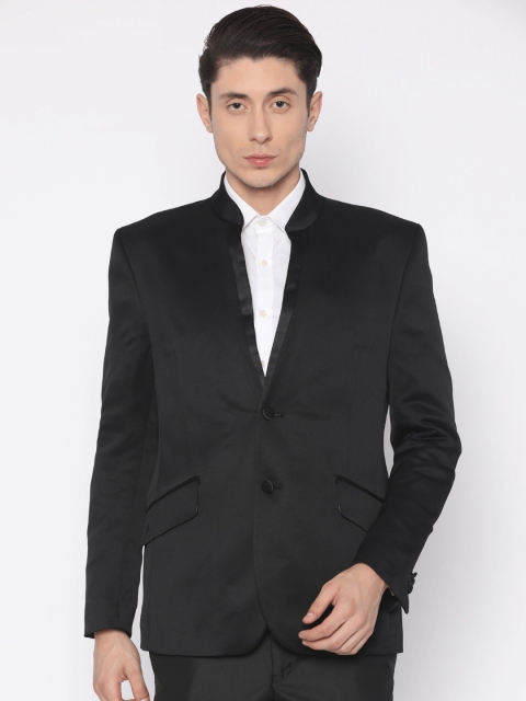 

V Dot Black Solid Slim Fit Single-Breasted Formal Blazer
