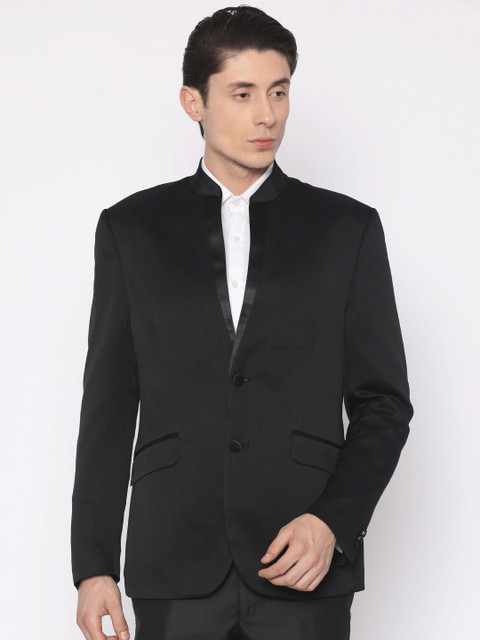 

V Dot Black Solid Slim Fit Single-Breasted Formal Blazer